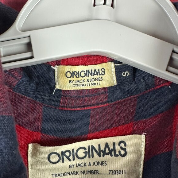 ORIGINALS BY JACK & JONES MEN'S FLANEL LONG SLEEVE PLAID SHIRT RED & BLACK "S" - Picture 2 of 14